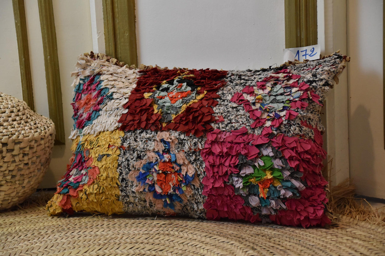 Two Handwoven Moroccan Kilim Pillow Cover, Colorful Wool Berber Lumbar Cushion