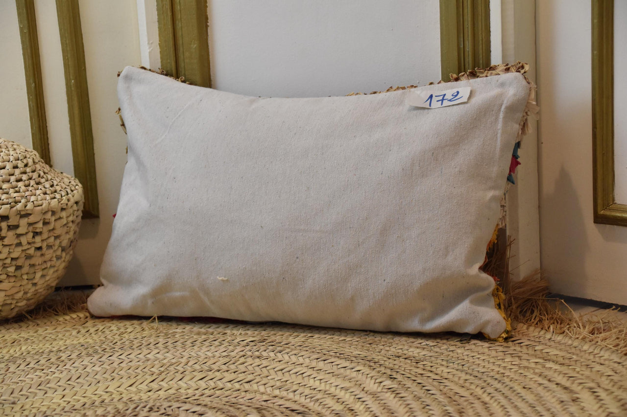 Two Handwoven Moroccan Kilim Pillow Cover, Colorful Wool Berber Lumbar Cushion