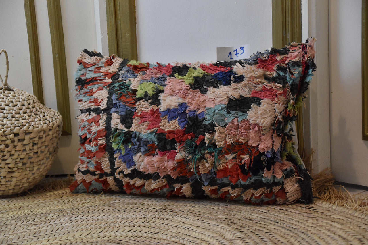 Two Handwoven Moroccan Kilim Pillow Cover, Multicolor Wool Tribal Throw Cushion Vintage