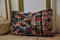 Two Handwoven Moroccan Kilim Pillow Cover, Wool Tribal Lumbar Cushion, Geometric Throw Pillow Vintage