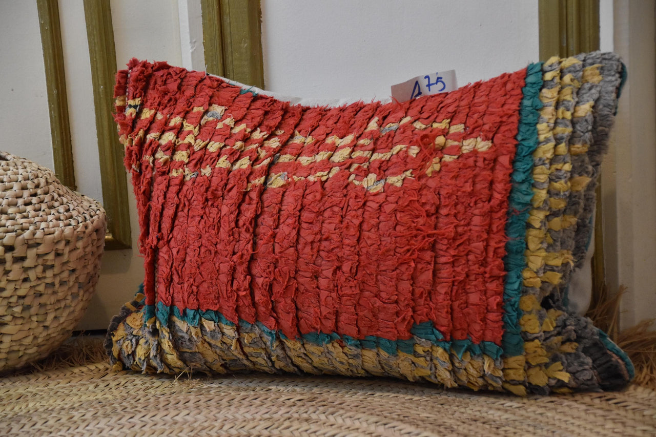 Two Handwoven Moroccan Kilim Pillow Cover, Red Wool Geometric Lumbar Cushion Vintage