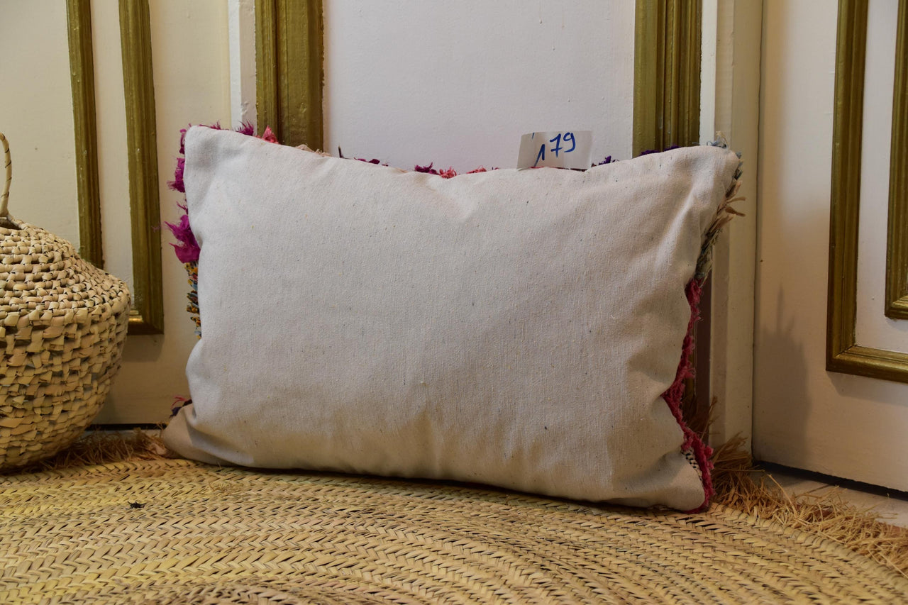 Two Handwoven Moroccan Kilim Pillow Cover, Wool Chevron Lumbar Cushion, Tribal Throw Pillow Vintage