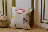 Two Handwoven Moroccan Kilim Pillow Cover, Cream Wool Black Geometric Berber Lumbar Accent Vintage