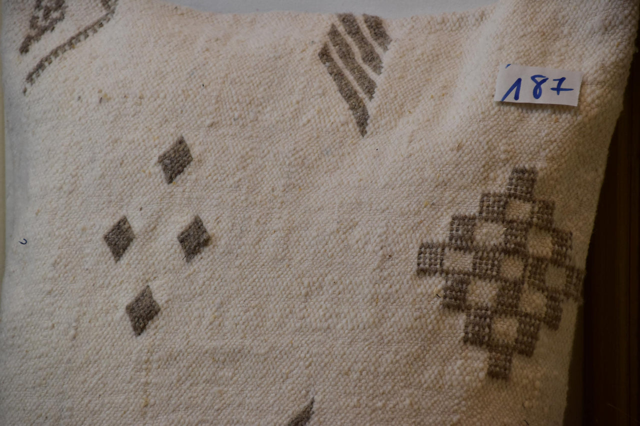 Two Handwoven Wool Kilim Pillow Cover, Cream Black Geometric Berber Lumbar Cushion Vintage