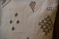 Two Handwoven Wool Kilim Pillow Cover, Cream Black Geometric Berber Lumbar Cushion Vintage