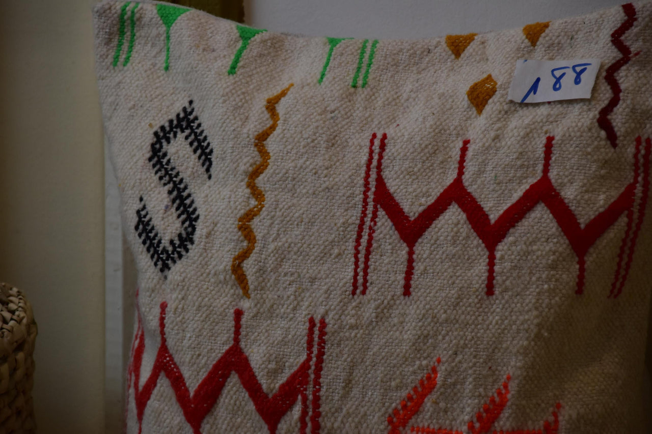 Two Handwoven Moroccan Kilim Pillow, Sabra Cactus Silk Cushion, Tribal Embroidered Throw Cover Vintage