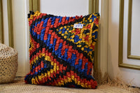 Two Handwoven Moroccan Boucherouite Pillow Cover, Vibrant Rag Rug Shag Throw Cushion Vintage