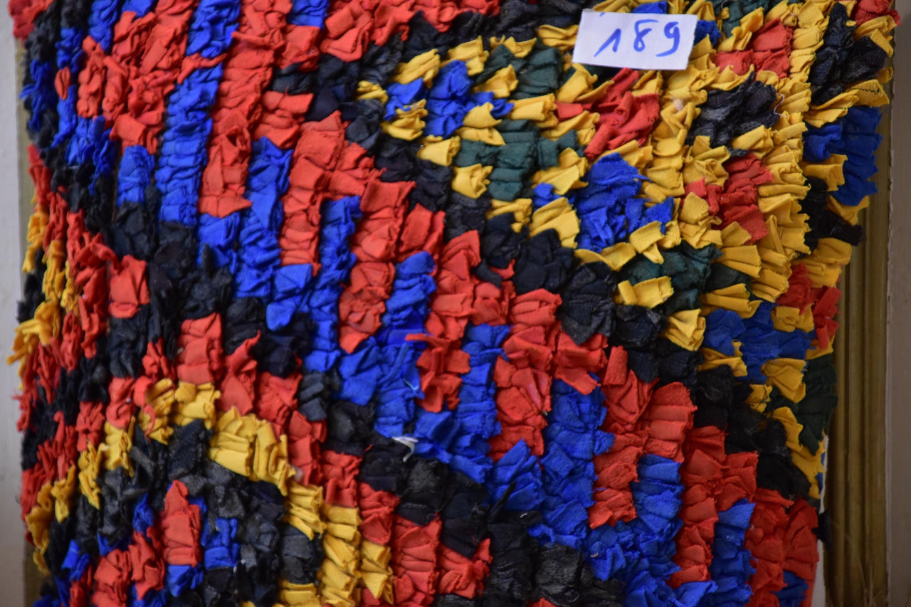 Two Handwoven Moroccan Boucherouite Pillow Cover, Vibrant Rag Rug Shag Throw Cushion Vintage