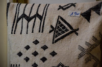 Two Handwoven Moroccan Kilim Pillow Cover, Cream Wool Black Tribal Geometric Cushion Vintage
