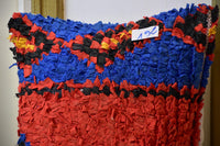 Two Vibrant Moroccan Boucherouite Pillow Cover, Red Blue Tribal Rag Rug Cushion