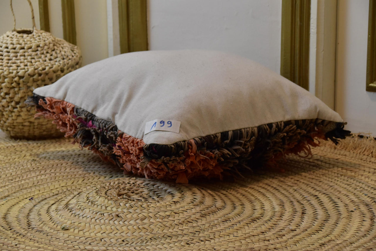 Two Moroccan Boucherouite Pillow Cover, Terracotta Shag, Boho Berber Textile, Upcycled Cotton Cushion