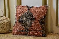 Two Moroccan Boucherouite Pillow Cover, Terracotta Shag, Boho Berber Textile, Upcycled Cotton Cushion
