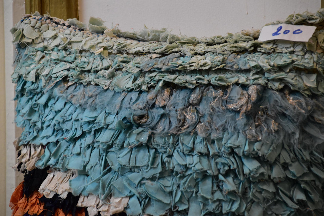 Two Moroccan Boucherouite Cushion Cover, Teal Orange Shag Pillow, Coastal Boho Textured Accent Vintage