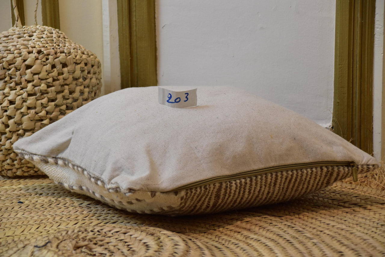 Two Authentic Moroccan Kilim Pillow Cover, Hand-Woven Wool Striped Accent Cushion Vintage