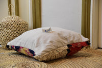 Two Moroccan Boucherouite Pillow Cover, Cream Shag Rug Cushion, Colorful Berber Boho Accent Vintage