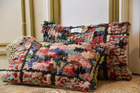 Two Moroccan Boucherouite Pillow Covers, Colorful Textured Rag Rug Cushions, Boho Accent Set Vintage